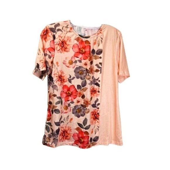 Women's Short Sleeve Crewneck Shirts Loose Casual Floral Blouse NWOT - Picture 1 of 7